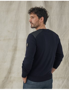 Pull Belstaff Kerrigan col rond laine merino 105304-DKINK Dark Ink
