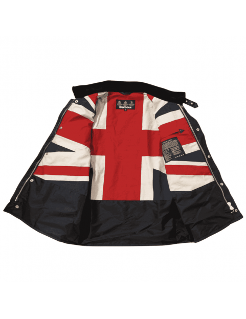 Veste Barbour International  modèle "Union Jack International " coton waxé noir interieur